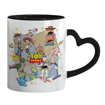 toystory characters, Mug heart black handle, ceramic, 330ml