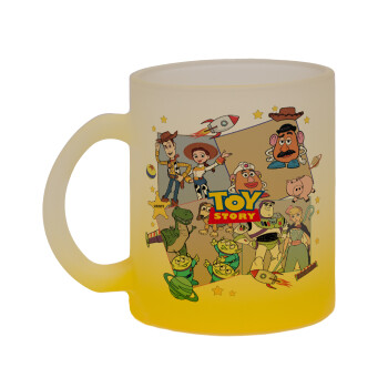 toystory characters, Κούπα γυάλινη δίχρωμη με βάση το κίτρινο ματ, 330ml