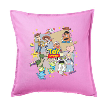 toystory characters, Μαξιλάρι καναπέ ΡΟΖ 100% βαμβάκι, περιέχεται το γέμισμα (50x50cm)