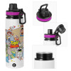 Metallic water bottle with safety lid, 850ml aluminum
