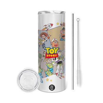 toystory characters, Eco friendly ποτήρι θερμό (tumbler) από ανοξείδωτο ατσάλι 600ml, με μεταλλικό καλαμάκι & βούρτσα καθαρισμού