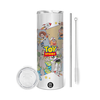 toystory characters, Tumbler ποτήρι θερμό από ανοξείδωτο ατσάλι 600ml, με μεταλλικό καλαμάκι & βούρτσα καθαρισμού