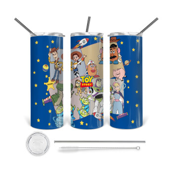 toystory characters, Tumbler ποτήρι θερμό από ανοξείδωτο ατσάλι 600ml, με μεταλλικό καλαμάκι & βούρτσα καθαρισμού