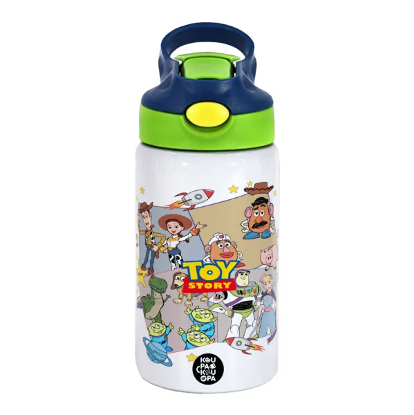 toystory characters — Παιδικό παγούρι θερμό, ανοξείδωτο, με καλαμάκι ασφαλείας, πράσινο/μπλε (350ml)