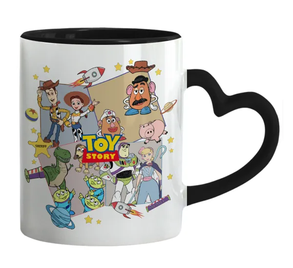 toystory characters — Mug heart black handle, ceramic, 330ml