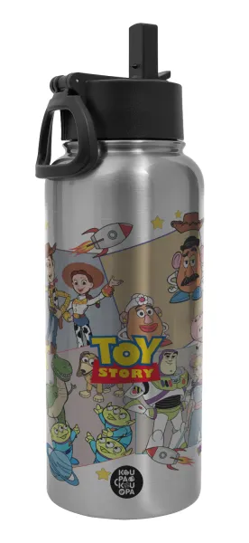 toystory characters — Metal mug thermo Silver with Straw and Spout Lid (Stainless steel), double wall, 950ml