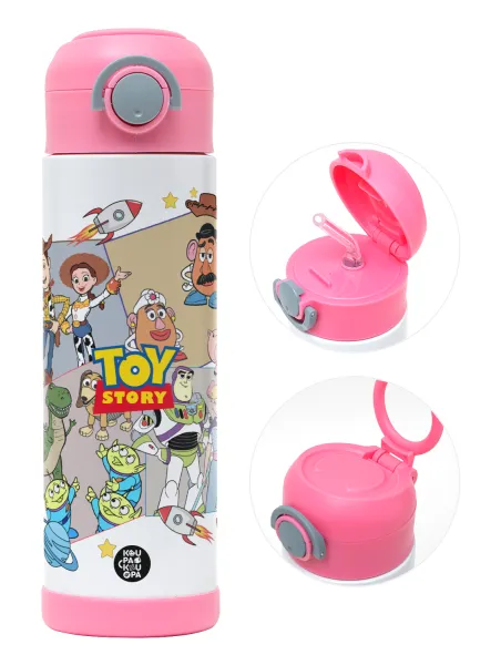 toystory characters — Children's hot water bottle, stainless steel, with safety straw, PINK (500ml)