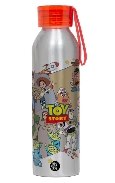 toystory characters — Αλουμινένιο Αθλητικό Μπουκάλι 650ml – Ασημί με Κόκκινο Καπάκι και Λουράκι Σιλικόνης
