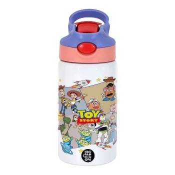 toystory characters, Children's hot water bottle, stainless steel, with safety straw, pink/purple (350ml)