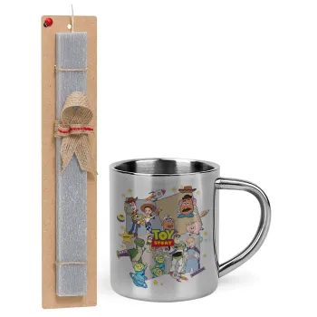 toystory characters, Easter Set, metallic thermal cup (300ml) & Easter aromatic flat candle (30cm) (GRAY)
