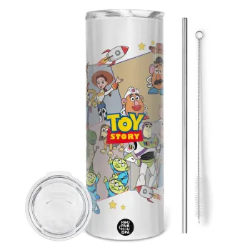toystory characters, Tumbler ποτήρι θερμό από ανοξείδωτο ατσάλι 600ml, με μεταλλικό καλαμάκι & βούρτσα καθαρισμού
