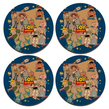 toystory characters, ΣΕΤ x4 Σουβέρ ξύλινα στρογγυλά plywood (9cm)
