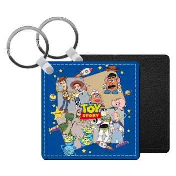 toystory characters, Μπρελόκ Δερματίνη, τετράγωνο ΜΑΥΡΟ (5x5cm)