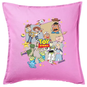 toystory characters, Μαξιλάρι καναπέ ΡΟΖ 100% βαμβάκι, περιέχεται το γέμισμα (50x50cm)