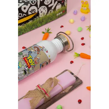 toystory characters, Πασχαλινή Λαμπάδα με παγούρι μεταλλικό (620ml, stainless steel) & κερί αρωματικό πλακέ (30cm) (ΡΟΖ)