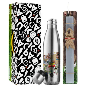 toystory characters, Easter Set, metallic stainless thermos flask (500ml) & scented flat Easter candle (30cm) (GRAY)