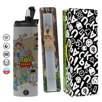 toystory characters, Πασχαλινή Λαμπάδα με Travel Tumbler θερμό (600ml, BPA free) & κερί αρωματικό πλακέ (30cm) (ΓΚΡΙ)