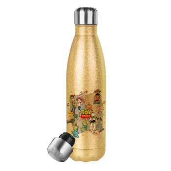 toystory characters, Glitter gold stainless steel thermos bottle, double-walled, 500ml