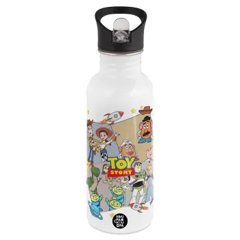 toystory characters, Παγούρι νερού Λευκό με καλαμάκι, ανοξείδωτο ατσάλι 600ml
