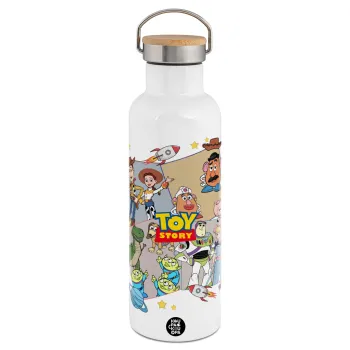 toystory characters, Stainless steel White with wooden lid (bamboo), double wall, 750ml