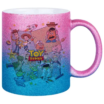toystory characters, Κούπα Χρυσή/Μπλε Glitter, κεραμική, 330ml