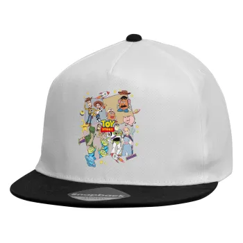 toystory characters, Child's Flat Snapback Hat, White (100% COTTON, CHILDREN'S, UNISEX, ONE SIZE)