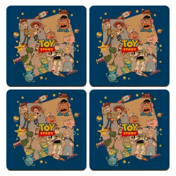 toystory characters, ΣΕΤ x4 Σουβέρ ξύλινα τετράγωνα plywood (9cm)