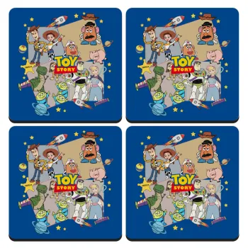 toystory characters, ΣΕΤ 4 Σουβέρ ξύλινα τετράγωνα (9cm)