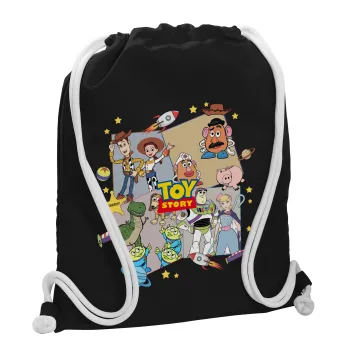 toystory characters, Τσάντα πλάτης πουγκί GYMBAG Μαύρη, με τσέπη (40x48cm) & χονδρά λευκά κορδόνια