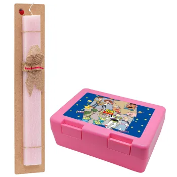 toystory characters, Easter Set, children's snack container PINK & scented flat Easter candle (30cm) (PINK)