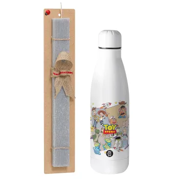 toystory characters, Πασχαλινή Λαμπάδα με μεταλλικό παγούρι θερμός ανοξείδωτο (500ml) & κερί αρωματικό πλακέ (30cm) (ΓΚΡΙ)