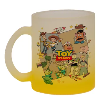 toystory characters, Κούπα γυάλινη δίχρωμη με βάση το κίτρινο ματ, 330ml