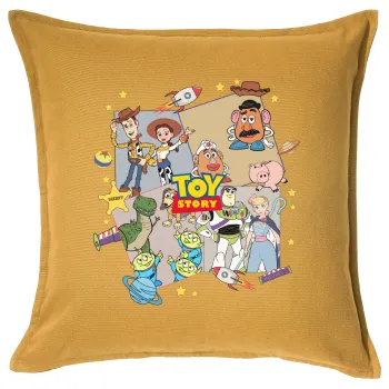 toystory characters, Μαξιλάρι καναπέ Κίτρινο 100% βαμβάκι, περιέχεται το γέμισμα (50x50cm)