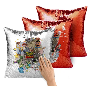 toystory characters, Μαξιλάρι καναπέ Μαγικό Κόκκινο με πούλιες 40x40cm περιέχεται το γέμισμα