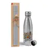 Easter Set, metallic Inox water bottle (750ml) & aromatic flat Easter candle (30cm) (GRAY)