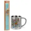 Easter Set, metallic thermal cup (300ml) & aromatic flat Easter candle (30cm) (TURQUOISE)