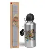 Easter Set, metallic silver aluminum water bottle (500ml) & aromatic flat Easter candle (30cm) (GRAY)