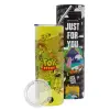 Neon Yellow Travel Tumbler θερμό, μεταλλικό καλαμάκι(Ανωξείδωτο 304 Food grade, BPA free, 600ml)