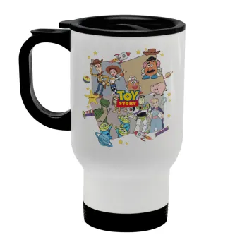 toystory characters, Stainless steel travel mug with lid, double wall white 450ml