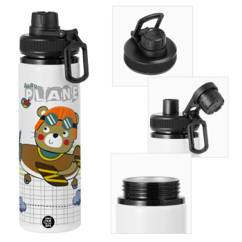 Kids Plane, Metal water bottle with safety cap, aluminum 850ml