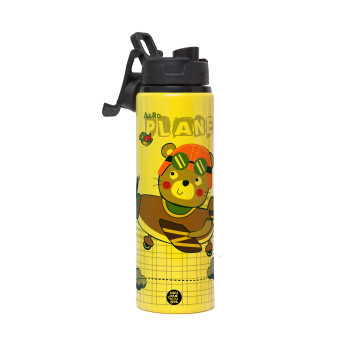 Kids Plane, Metallic water bottle with safety lid, 850ml aluminum