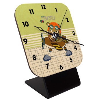 Kids Plane, Quartz Table clock in natural wood (10cm)