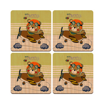 Ο μικρός αεροπόρος, ΣΕΤ x4 Σουβέρ ξύλινα τετράγωνα plywood (9cm)