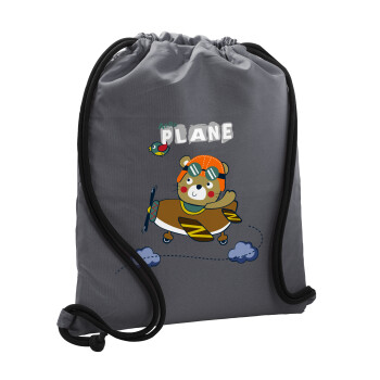 Ο μικρός αεροπόρος, Τσάντα πλάτης πουγκί GYMBAG ΓΚΡΙ, με τσέπη (40x48cm) & χονδρά κορδόνια