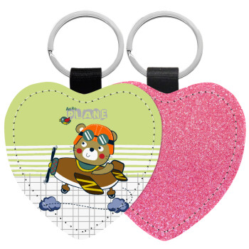 Ο μικρός αεροπόρος, Μπρελόκ PU δερμάτινο glitter καρδιά ΡΟΖ