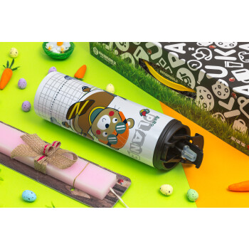 Ο μικρός αεροπόρος, Πασχαλινή Λαμπάδα με Travel Tumbler θερμό με διπλό καπάκι (600ml, BPA free) & κερί αρωματικό πλακέ (30cm) (ΡΟΖ)