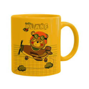 Kids Plane, Ceramic coffee mug yellow, 330ml (1pcs)