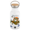 Metallic thermos (Stainless steel) White with wooden lid (bamboo), double-walled, 350ml