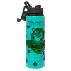 Metallic water bottle with safety lid, 850ml aluminum