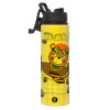 Metallic water bottle with safety lid, 850ml aluminum
